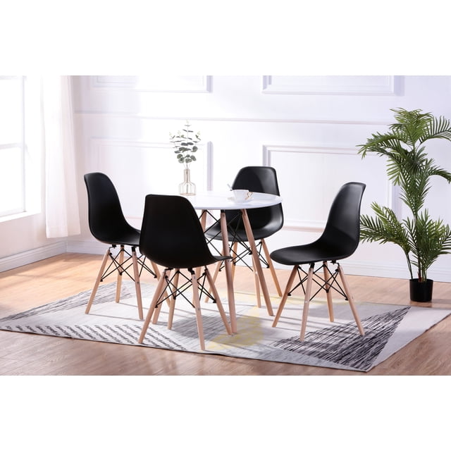 Ensemble de Salle à Manger Rond Laqué Eiffel 5 Pcs avec Chaises Eiffel Noires