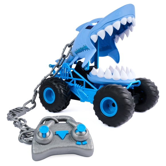 Monster Jam Chomping Megalodon RC Truck, 1:15 Scale Remote Control Monster Truck with 3 Action Modes, Chain and Controller, Toys for Boys and Girls Ages 4+