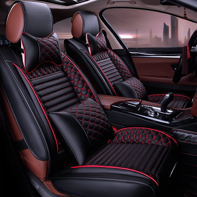 Maidao 2pcs Front Seat Cover for SEAT for Arona 2017-Present 2 Seats Leather Airbag Compatible Water Resistant Front Set Cushion Protector Black and Red