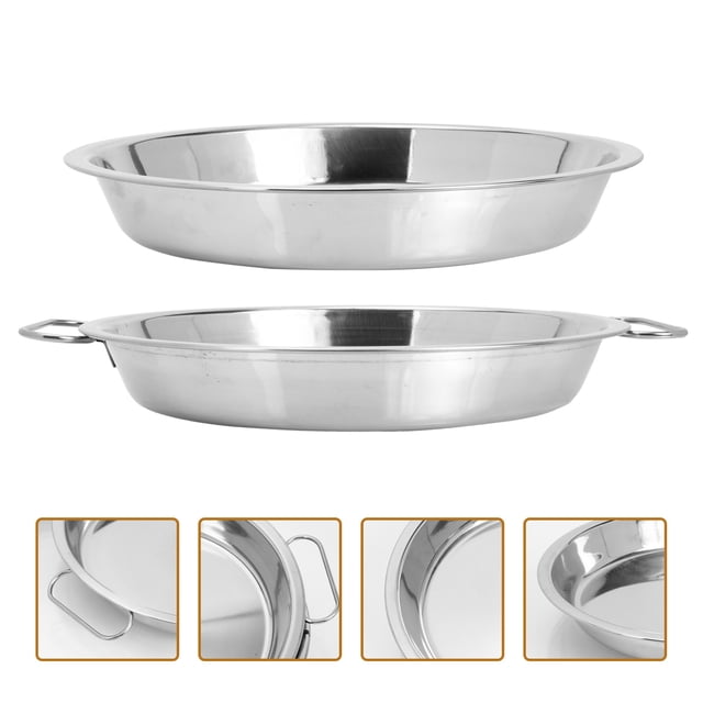 OULII 2 Pcs Plateau Alimentaire en Acier Inoxydable avec Poignée pour Servir et Cuire la Nourriture à la Vapeur