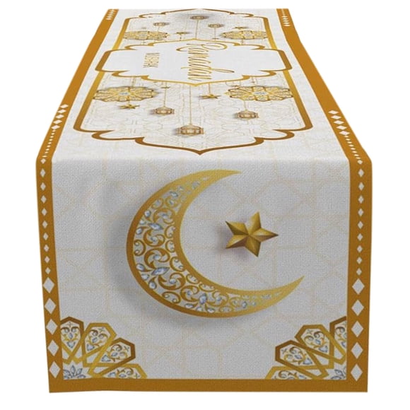 TIELUTT Chemin de Table Eid m Ubarak Lune Dorée Mo Sque Ra Madan Chemins de Table Décoration pour la Maison Décorations pour Filles pour Chambre Table Naturel Sud-Ouest Table Courte Chemins de Table Chemins de Table 60 Pouces