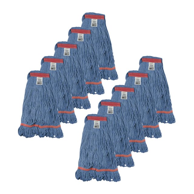 Pack of 10 Synthetic String Mop Heads, with Narrow Strips, Looped End, Blue, Attax Pro