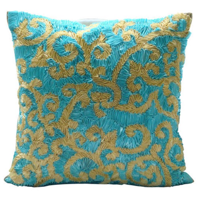 Pillow Cover, Blue Pillow Covers 18x18 inch (45x45 cm), Luxury Blue Pillow Cases, Blue Yellow Ribbon Abstract Pillow Case, Square Silk Throw Pillows Cover, Floral - Creative Ribbons