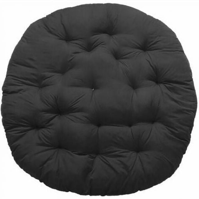 Comfortable Outdoor Papasan Chair Pad, Thickened Overstuffed Papasan Chair Cushion designed for various chairs including office, kitchen, rocking, patio, dining, wicker, wooden, and round chairs. The cushion is black, tufted, and overstuffed for enhanced comfort and support, suitable for both indoor and outdoor use.