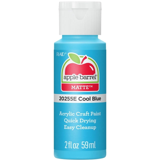 Apple Barrel Couleurs Peinture Acrylique Artisanale Mate, 2 fl Oz, Bleu Froid, dans une Bouteille Orientée vers l'Avant avec un Bouchon Blanc à Rabat et une Étiquette Bleu Vif Mettant en Vedette le logo Apple Barrel red Apple, Séchage Rapide et Nettoyage Facile, Idéal pour Divers Projets d'Artisanat.