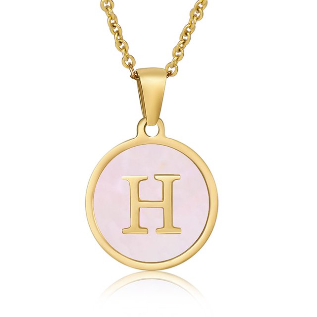 Colliers, Collier Lettre Coquille Mignonne pour Filles, Pendentifs Pièce pour Filles en Acier Inoxydable Colliers Initiale pour Femmes Bijoux Rond