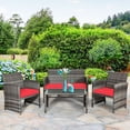 thumbnail image 2 of Costway 4PCS Patio Rattan Conversation Glass Table Top Cushioned Sofa Red, 2 of 10