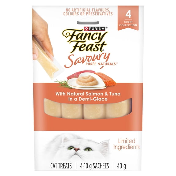 Purina Fancy Feast Savoury Puree Naturals with Natural Salmon & Tuna in a Demi-Glace, Cat Treats 40g