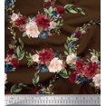 thumbnail image 1 of Soimoi Brown Heavy Canvas Fabric Ranunculus & Penoy Floral Print Print Fabric By the Yard 58 Inch Wide, 1 of 3