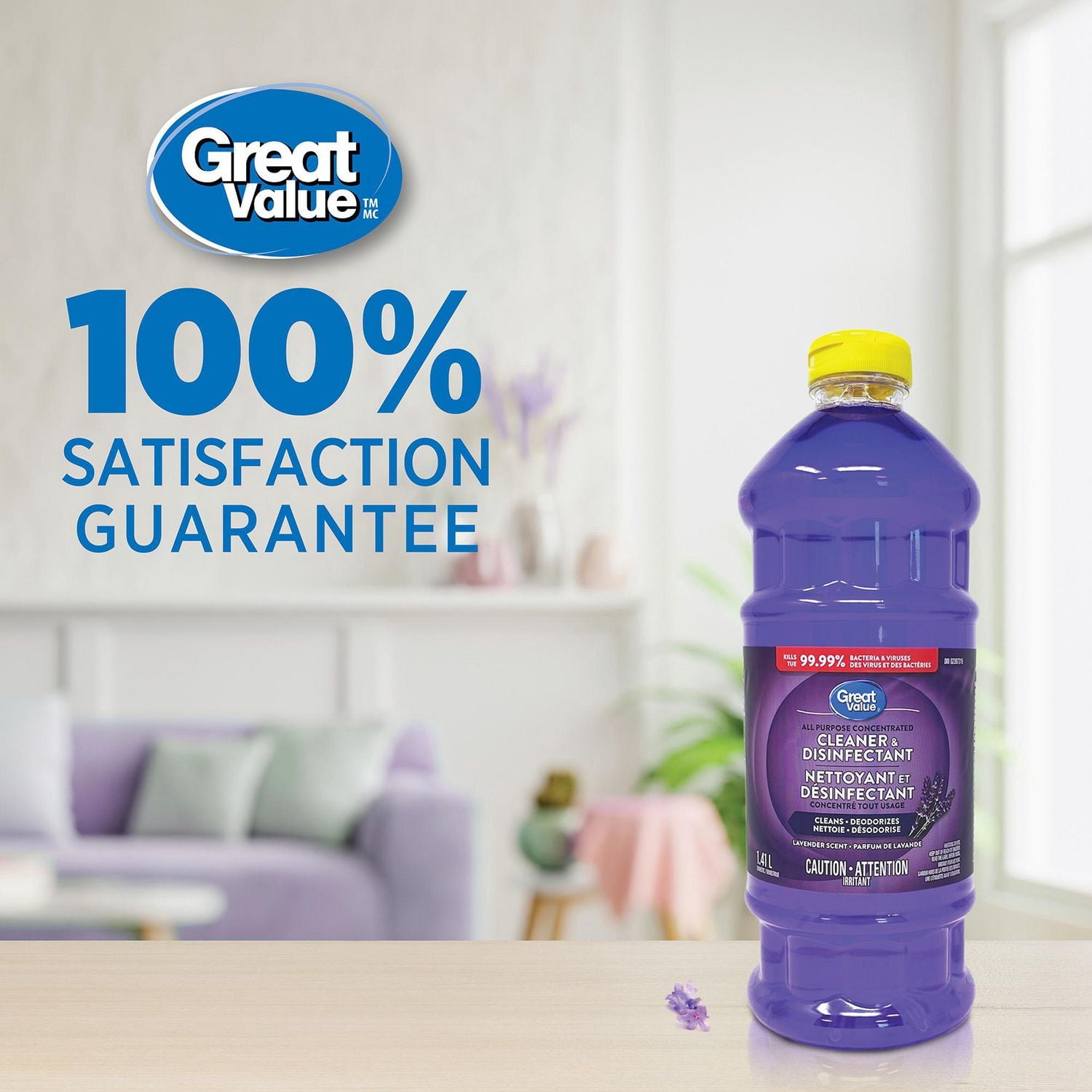 Great Value Nettoyant et Désinfectant Concentré Tout Usage, Parfum de Lavande, 1.4L