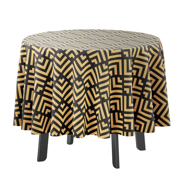 Vargottam Indoor/OutdoorRoundTablecloth 58 poucesTableau imperméablePatioTableCoupes, Printemps/ÉtéPour Backyard CircularTable/Bbqs/Picnic -Beige & Black