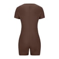 thumbnail image 3 of LOVZFMLL Women's Summer Yoga Short Sleeve Neck Short Jumpsuit Motion Rompers Outfit Coffee XL, 3 of 5