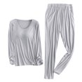 thumbnail image 1 of XZNGL Women Solid Color Round Neck Long Sleeve Top With Chest Pad Trousers Home Wear Set, 1 of 1