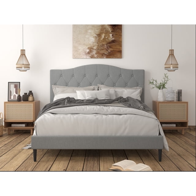Lit Plateforme Capitonné Rembourré Mason Gris - Grand Lit
