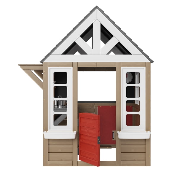 KFFKFF Maisonnette de jeux d'extérieur en bois, Maisonnette de jeux moderne en cèdre pour enfants de 2 à 10 ans, Maisonnette de jeux de jardin