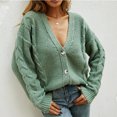 thumbnail image 4 of Ruimatai Women's V-Neck Solid Color Button Long Sleeve Knitted Sweater Cardigan, 4 of 8