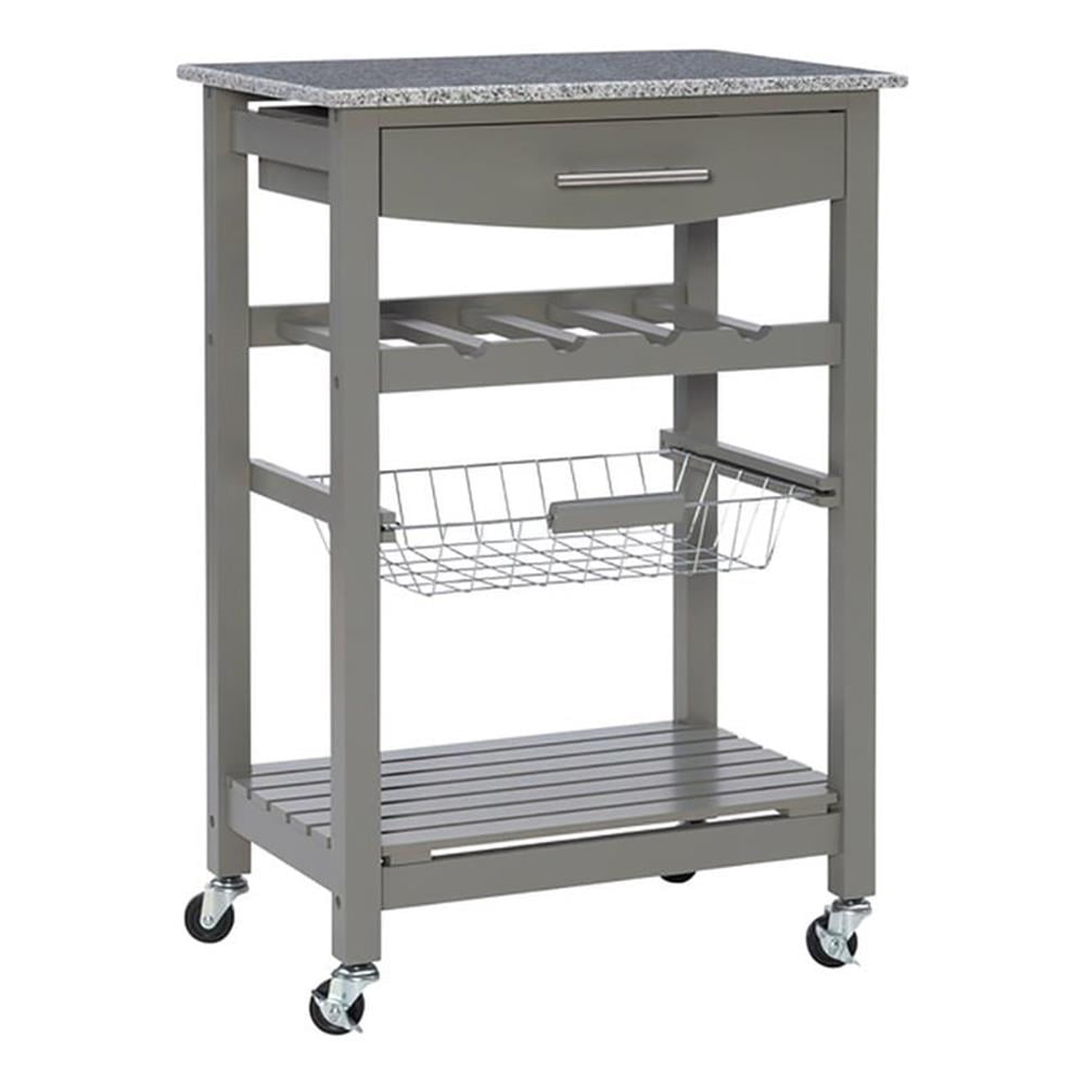 Riverbay Furniture Transitional Wood/Granite Top Kitchen Island in Gray