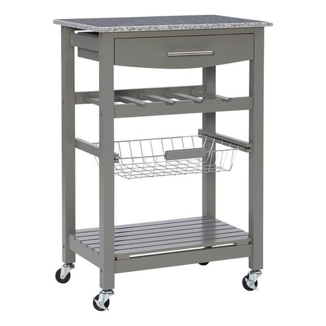 Riverbay Furniture Transitional Wood/Granite Top Kitchen Island in Gray
