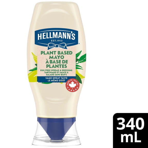Hellmann’s Egg‑Free Dressing & Sandwich Spread, Plant‑Based Condiment for Vegan Burgers and Salads, Squeeze Bottle, 340 mL