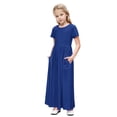 thumbnail image 1 of biudgviw Robe Maxi pour Filles à Manches Courtes, Col Ras du Cou, Couleur Unie, Robe Trapèze Décontractée, Robe d'Été Longue avec Poches, 1 of 6