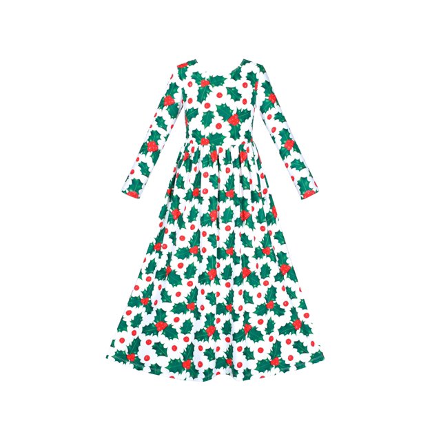 Robe Fille Maxi de Noël à Manches Longues Décontractée à Col en V avec Nœud 5 Ans