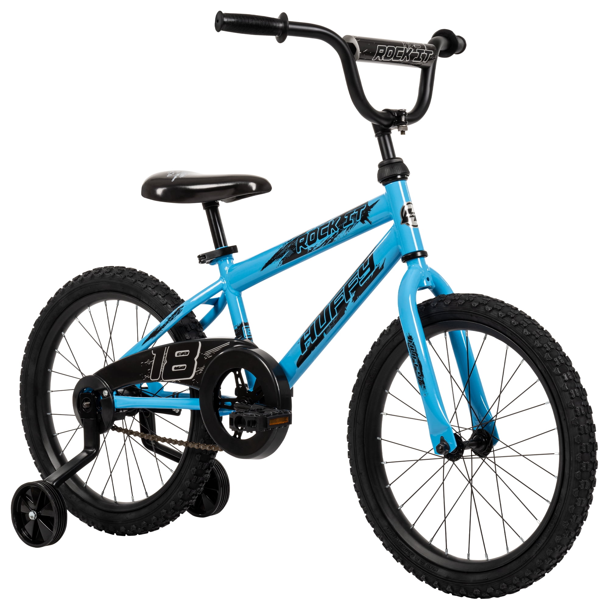 Huffy Rock It 18-inch Boys’ Bike with Training Wheels, Blue