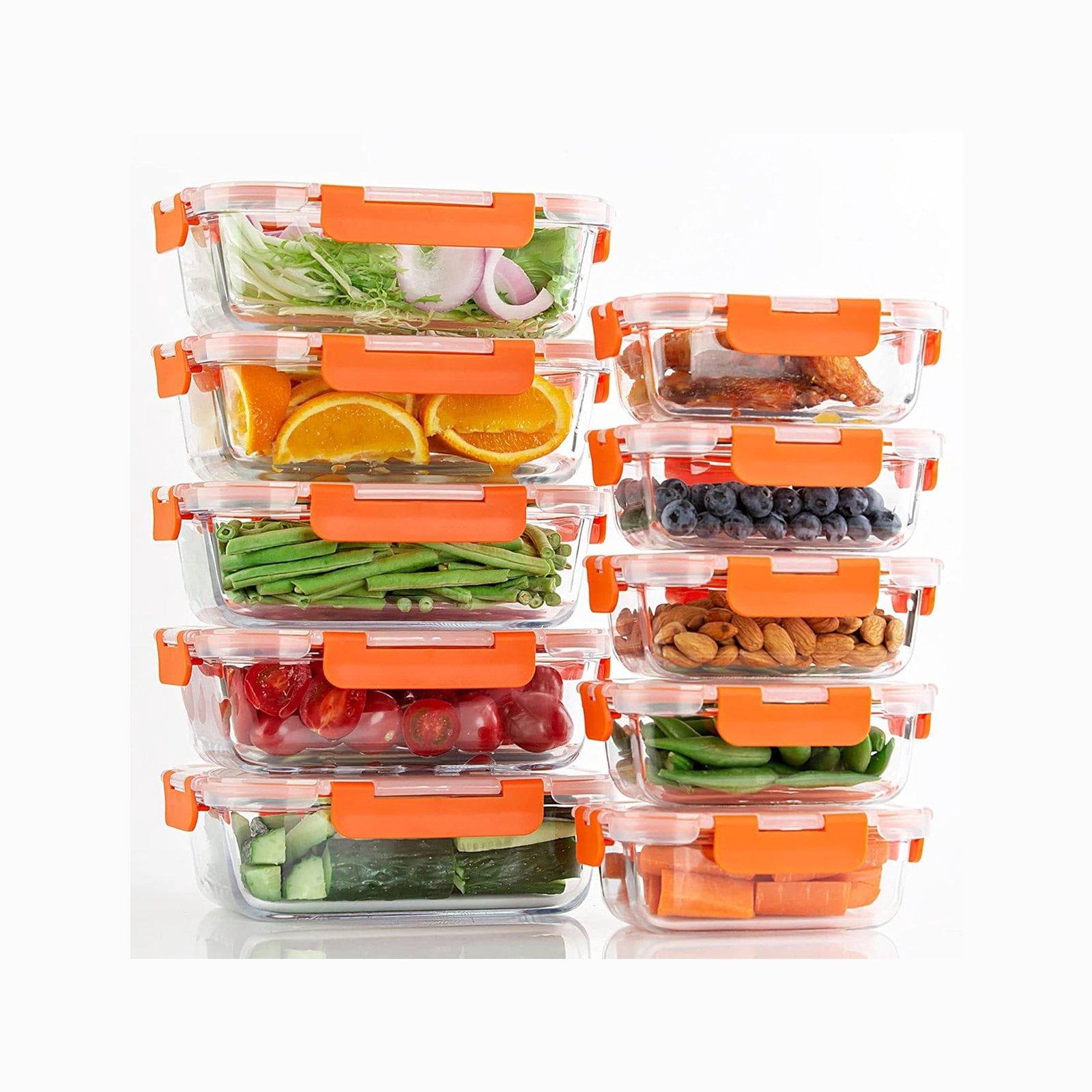 TechGen Contenants de Conservation des Aliments en Verre Borosilicaté de Qualité Supérieure avec Couvercles à Verrouillage à Pression, Lot de 10