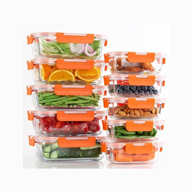 TechGen Contenants de Conservation des Aliments en Verre Borosilicaté de Qualité Supérieure avec Couvercles à Verrouillage à Pression, Lot de 10