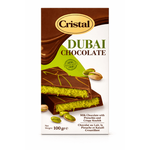 CRISTAL DUBAI CHOCOLATE Lait Chocolate avec crème Pistachio – Contient du lait et des noix d'arbres – 100 - - Oui.