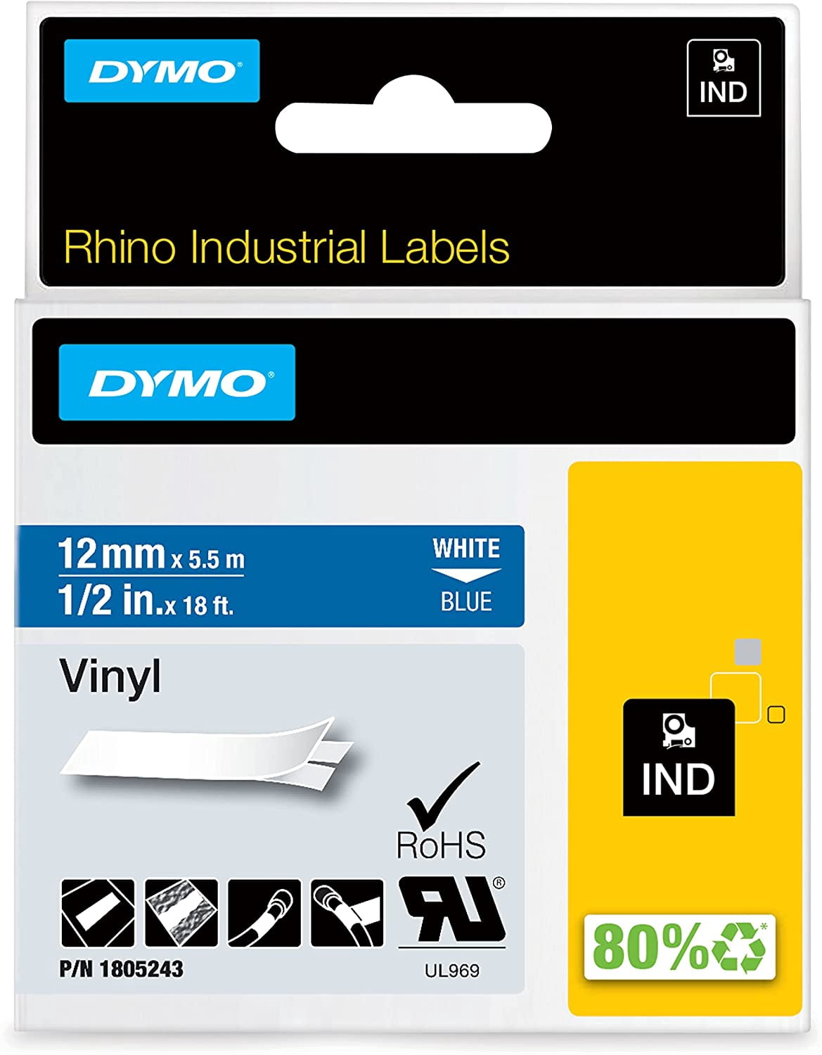 Rhino 1/2IN Blue Vinyl Label Cette, 12mm (1805243)