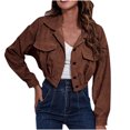 thumbnail image 1 of CEHVOM Ladies Fashion Solid Color Corduroy Jacket Drop Shoulder Long Sleeve Short Coat Clearance, 1 of 4