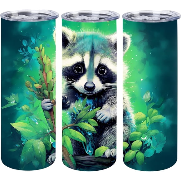 Waldeal Raccoon Skinny Tumbler with Lid, Stainless Steel Double Wall Vacuum Insulated Travel Mug Water Bottle Iced Coffee Cup 20oz