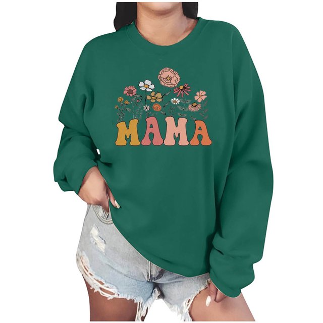 Culottes pour Femmes Femmes Manches Longues Chandails Maman Col Rond Chandail Ample Léger Blouse Hauts m Vert