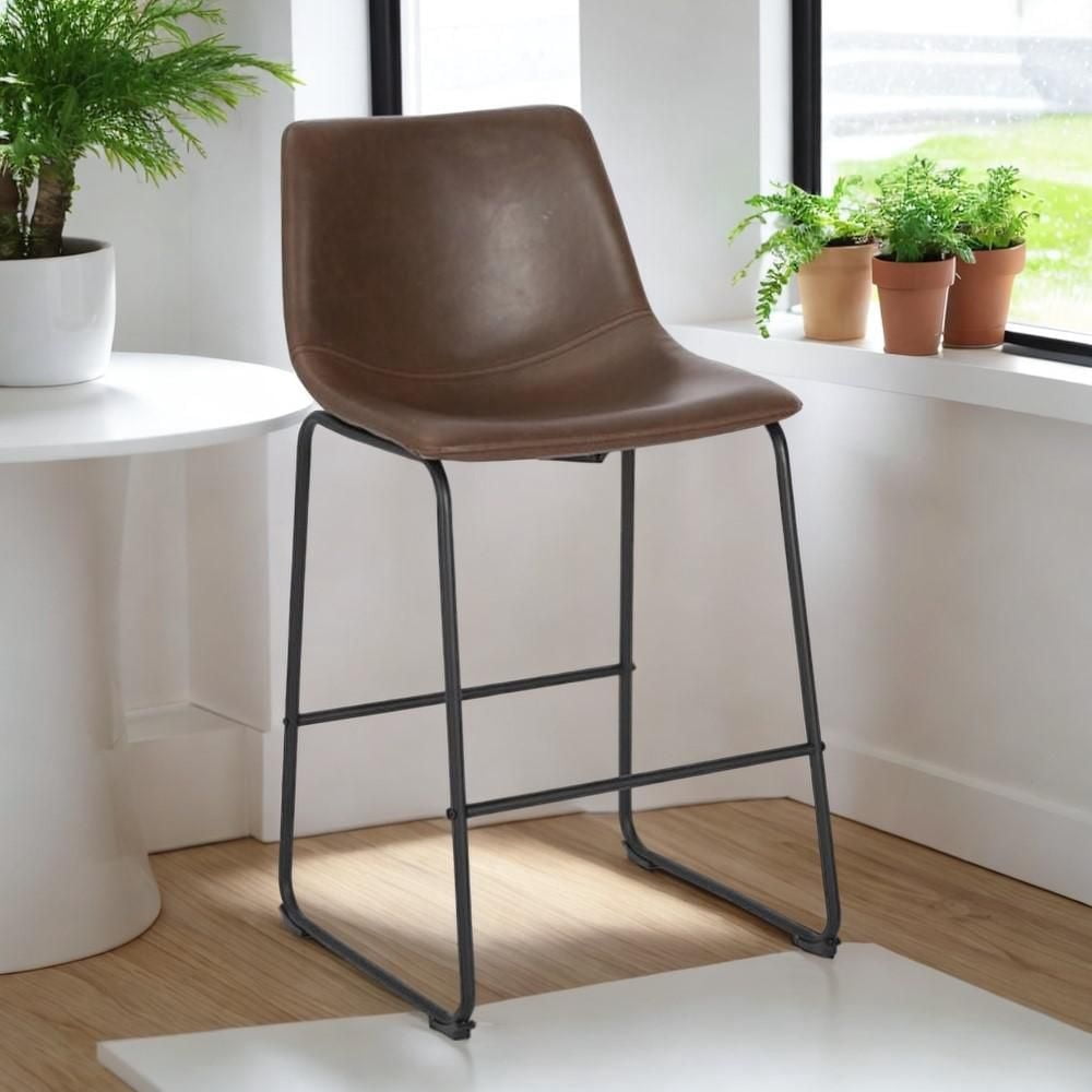 TABOURET LANDON 30" avec cuir PU et structure en acier thermolaqué noir mat ENSEMBLE DE 2