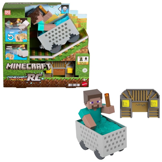 Minecraft Wagonnet télécommandé, Steve, cascade, turbo boost, lumières