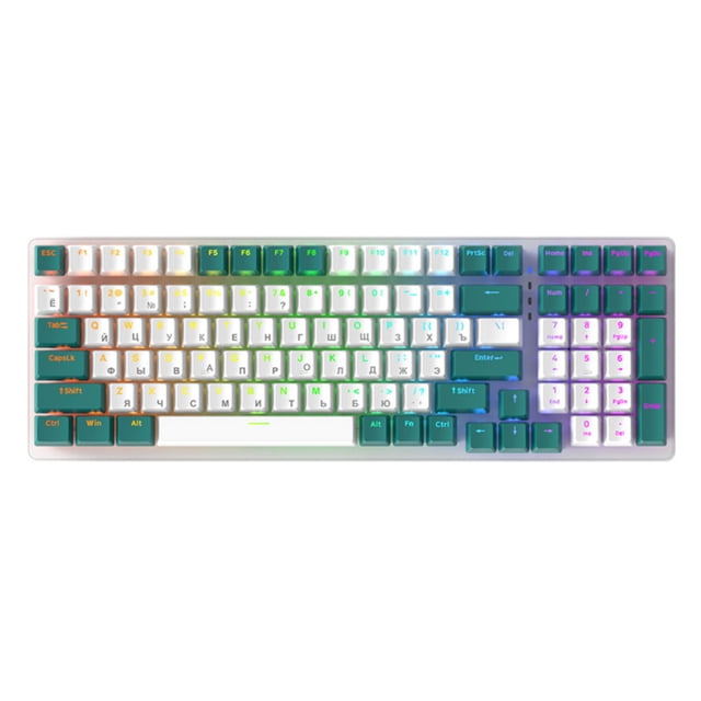 Mistaha Clavier de Jeu Mécanique K3 Disposition Russe Vert Aqua Style Rétro Rétro Rétroéclairé RVB 100 Touches Interrupteurs Rouges Linéaires Clavier Filaire avec Câble USB-C Enroulé