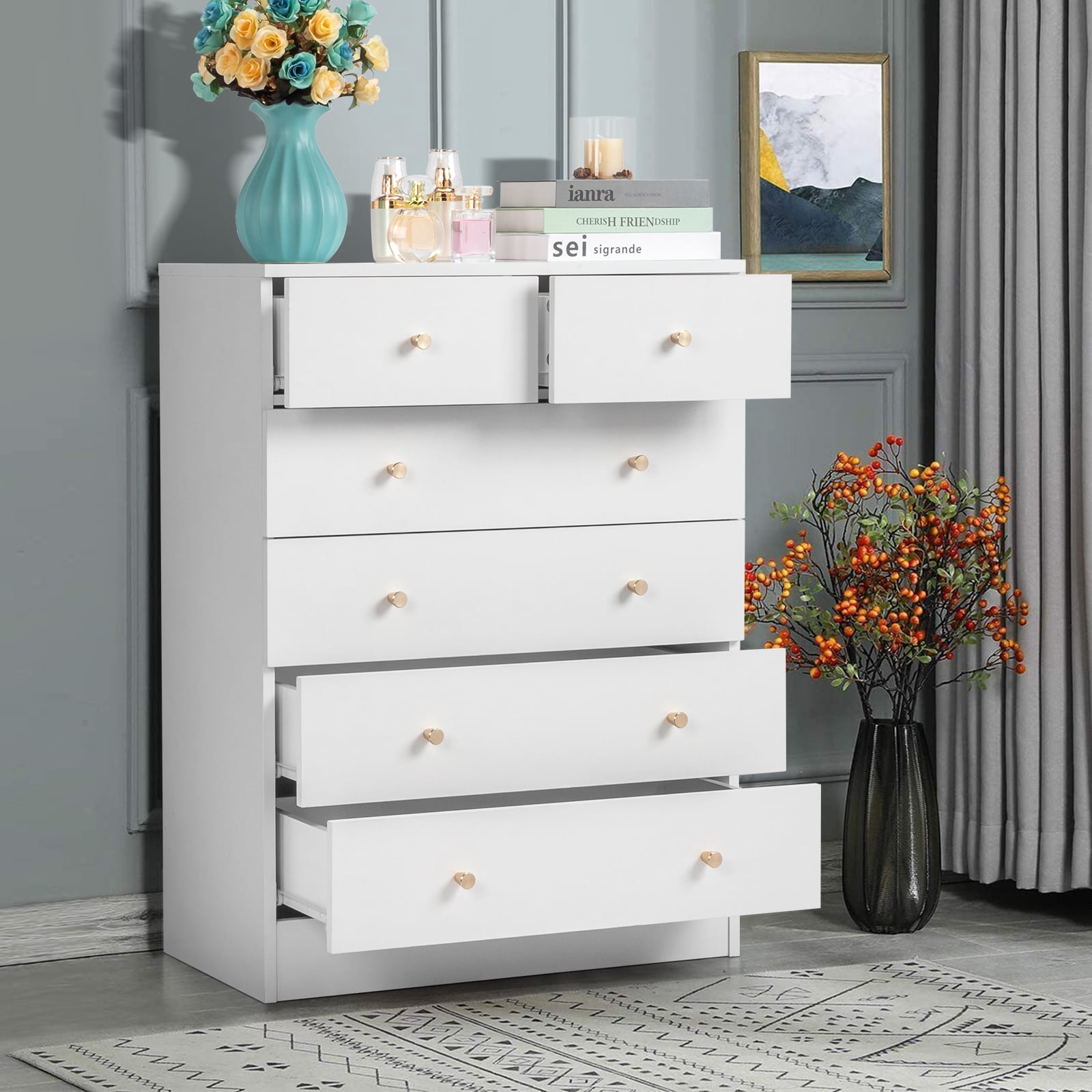 Ktaxon Commode en Bois à 6 Tiroirs pour Chambre, Commode, Unité d'Organisation de Rangement pour Vêtements, Blanc