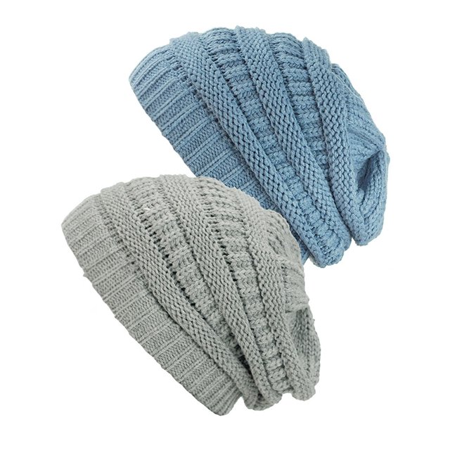 Tuque Tricotée pour Femmes (Lot de 2), Gris Naturel/denim
