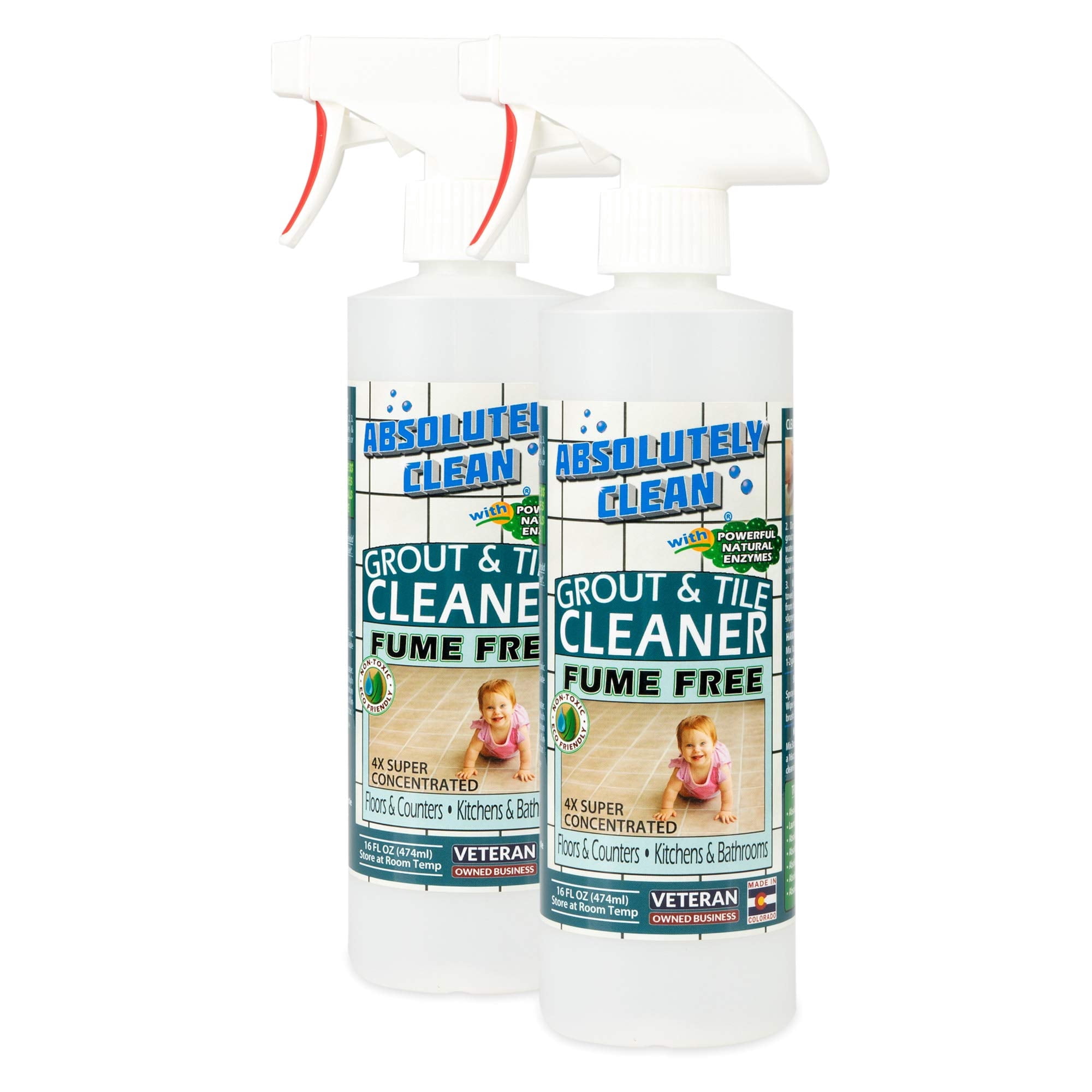Absolutely Clean Fast Grout Cleaner! - Professional Strength Natural Enzyme Formula - Fast Acting Fume Free - Usa Made (16Oz 2 Pack Cleans Up To 500 Sq Ft)
