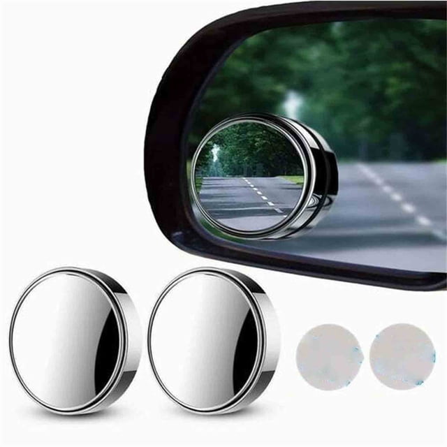 Miroir à Petit Angle Mort Rond Réglable à 360° pour Voiture avec Lentille Convexe en Verre HD, Montré Fixé au Rétroviseur Latéral d'Une Voiture. le Miroir Offre une Vue Grand-Angle des Points Morts, Améliorant la Sécurité Lors des changes de Voie. Comprend Deux Miroirs avec Boîtier ABS Antirouille et Adhésif 3 m pour une installation Facile. Convient aux Voitures, VUS et Camions.