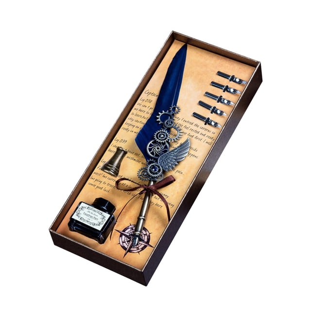 Mechanical Wing Quill Dipped Water Gift Box Carved Pen With Base Holiday Birthday Gift 15ML