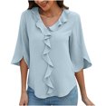 thumbnail image 1 of Timegard Tops for Women Petal 1/2 Sleeve Ruffle V-Neck Back Ruched Comfy Tee Summer Beach Casual Loose Top, 1 of 6