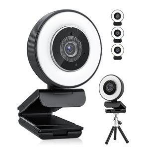 HD Webcam 4k 30fps With Adjustable Ring Light And Microphone, Autofocus Webcam With Privacy Cover For Conferencing, Live Streaming, Recording