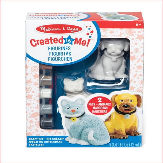 Melissa & Doug Ensemble d'Artisanat de Figurines d'Animaux avec Deux Figurines d'Animaux en Résine Solide, un Chien et un Chat, six pots de Peinture et un Pinceau, Conçu pour les Enfants de 8 Ans et Plus pour Encourager la Motricité fine, l'Expression Créative et Adapté aux Activités de Fête Ou aux Souvenirs.