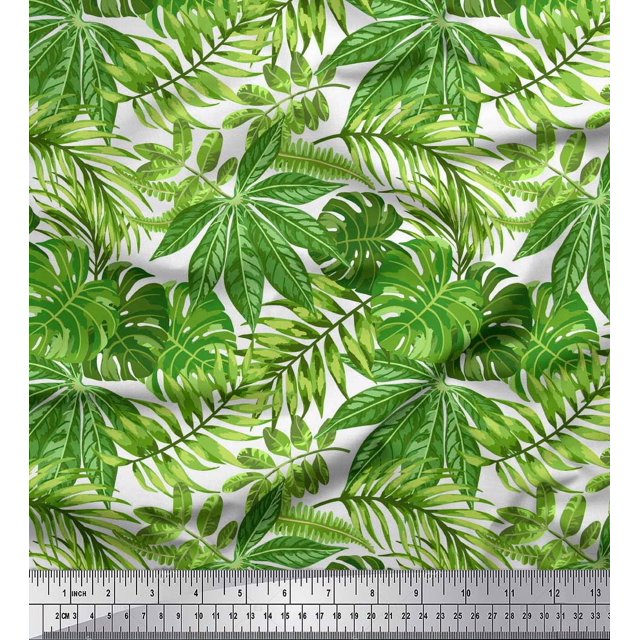 Soimoi Green polyester Crepe Fabric Tropical Leaves Decor Fabric Printed Yard 42 Inch Wide