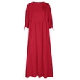 thumbnail image 4 of cfhntfmh Robes Grande Taille pour Femmes Confortables en Coton et Lin à Col Rond Robe Décontractée d'Automne Bordure avant Fluide à Manches Longues Robe Maxi, 4 of 6