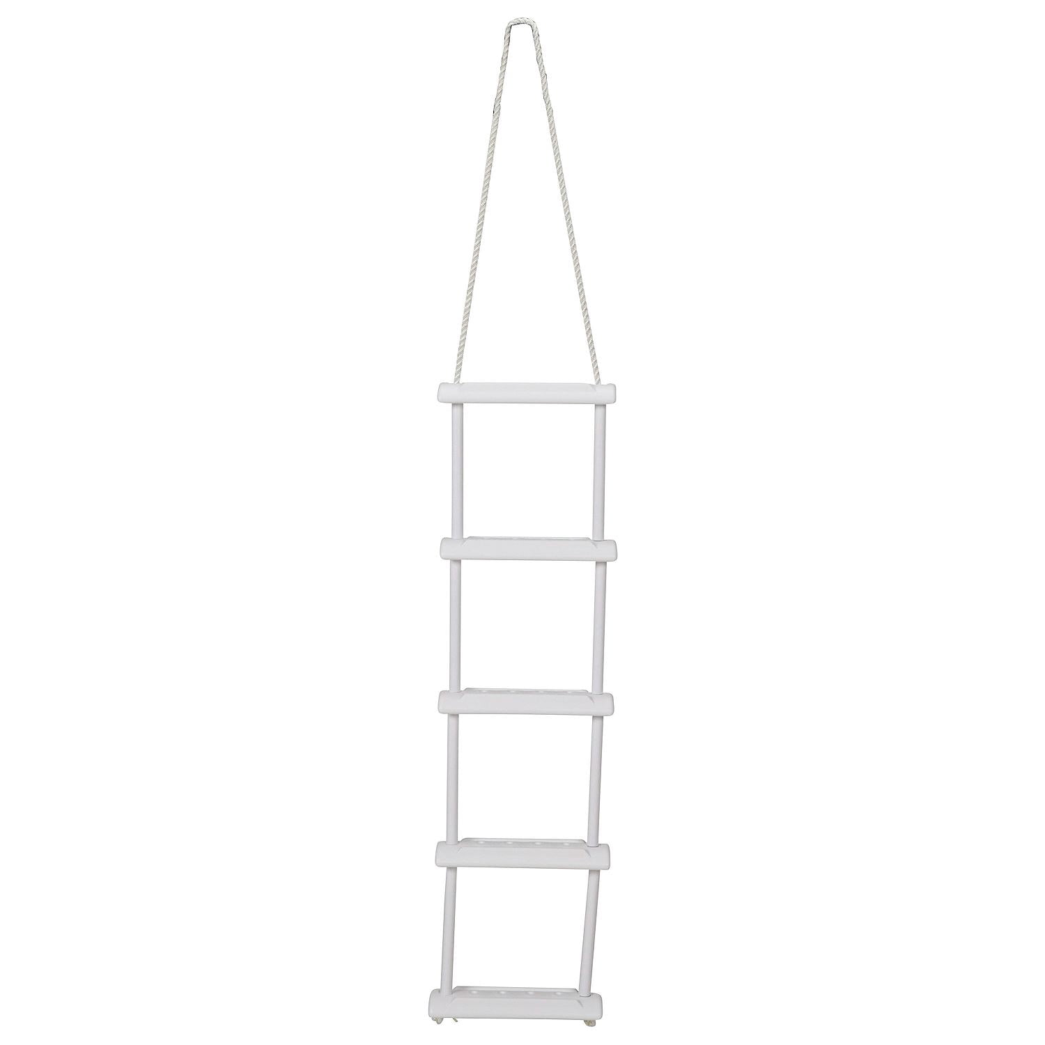 Attwood Marine Dock Ladder 11865-4 Boarding Rope Ladder; 5 Steps; Mounts To Cleat Or Railing; 11-3/4 Inch Blow Molded Steps; Without Hand Rails; Textured; White; Aluminum Tubing/Polyethylene Steps