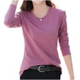 thumbnail image 1 of Plebaso Chemises à Manches Longues pour Femmes Col Rond Bas Confortables Hauts Décontractés Couleur Unie Blouses pour Femmes M-4TG, 1 of 3