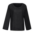 thumbnail image 3 of EQWLJWE Liquidation d'Été! Chemise Décontractée en Coton et Lin à Col Rond Manches Trois-Quarts Couleur Unie pour Femmes, 3 of 7