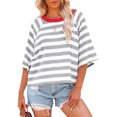 thumbnail image 2 of Penkiiy Hauts pour Femmes à Rayures 2025 Mode T-Shirts à Manches 3/4 pour Femmes Design à Blocs de Couleur T-Shirt Basique Ample S Gris, 2 of 6